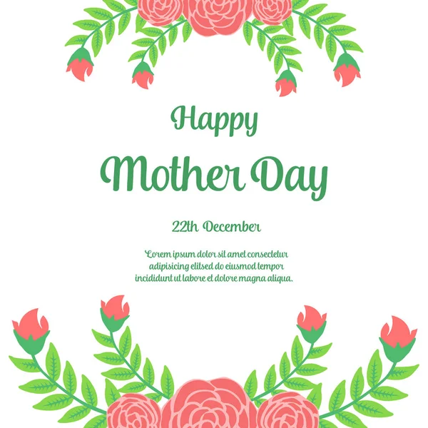 Calligraphic text of mother day, with wallpaper of rose flower frame. Vector — Stock Vector