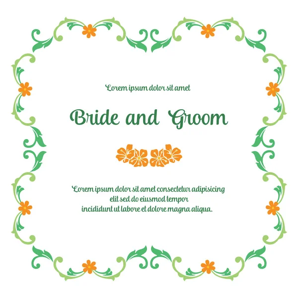 Letras de novia y novio, con el patrón de diseño verde marco floral frondoso. Vector — Vector de stock