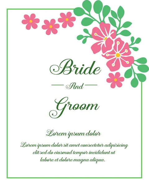 Braut und Bräutigam Konzept, romantisch, mit rosa Blumenrahmen auf weißem Hintergrund. Vektor — Stockvektor