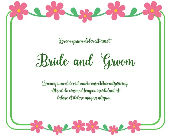 Vorlage für Einladungskarte Braut und Bräutigam, mit dekorativem Muster aus rosa Blumenrahmen. Vektor — Stockvektor