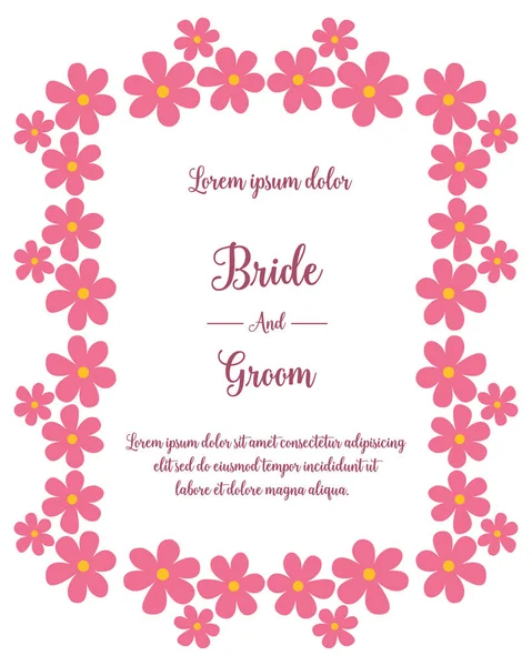 Template of invitation bride and groom, with design element of pink flower frame. Vector — Stock Vector