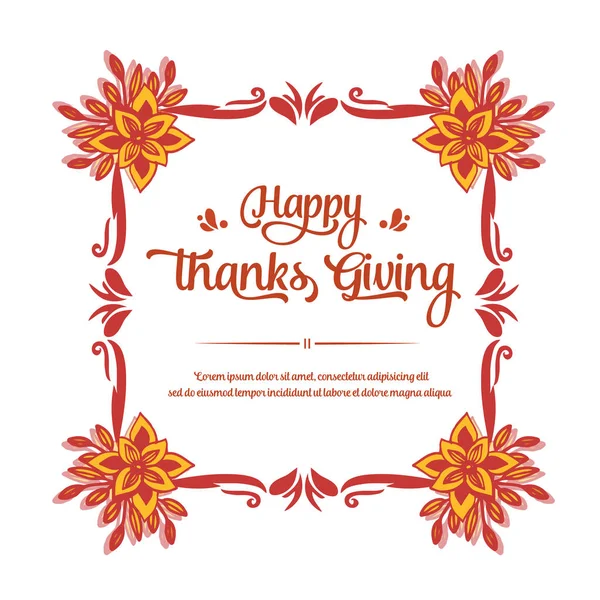 Modello per il ringraziamento poster, con disegno di cornice fiore foglia autunno. Vettore — Vettoriale Stock