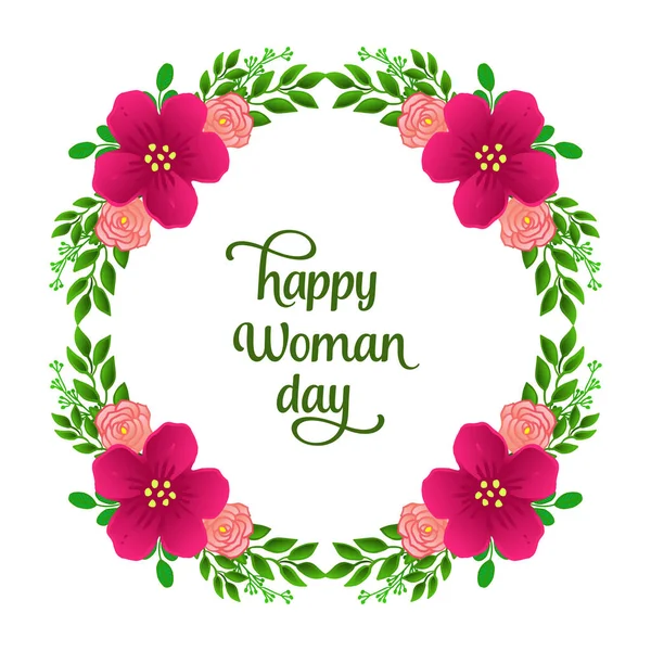 Vintage pink wreath frame, for design greeting card happy woman day. Vector — Stock Vector