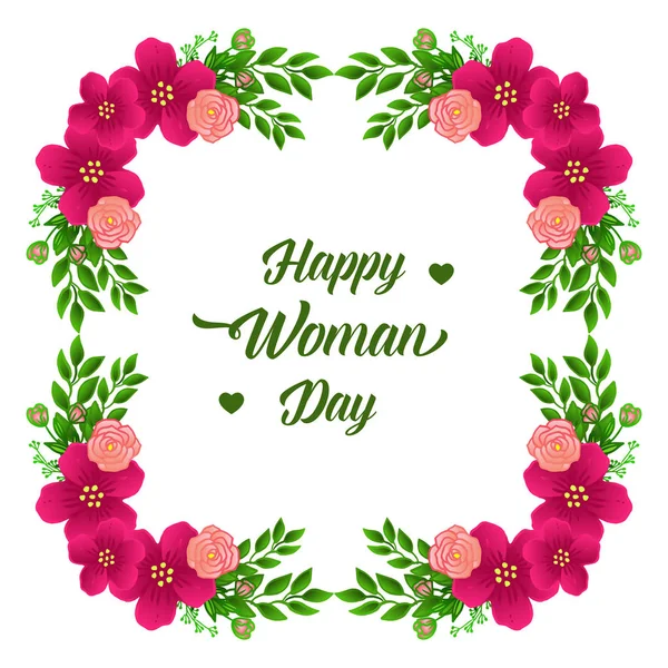 Banner happy woman day, with ornate of pink wreath frame. Vector — Stock Vector