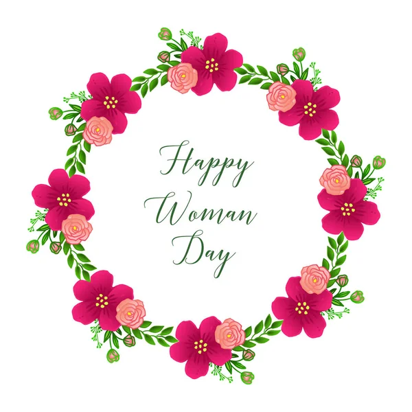 Banner ευτυχισμένη μέρα γυναίκα, με περίτεχνη κορνίζα ροζ στεφάνι. Διάνυσμα — Διανυσματικό Αρχείο