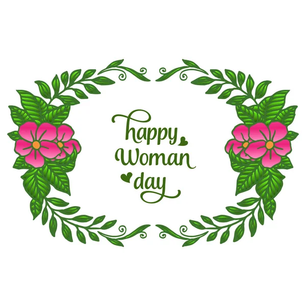 Template for text card happy woman day, with decorative of pink flower frame. Vector — Stock Vector