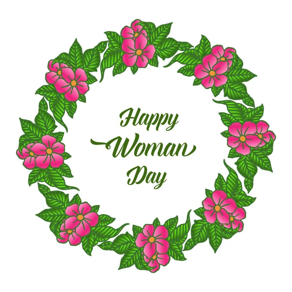 Template for text card happy woman day, with decorative of pink flower frame. Vector — Stock Vector