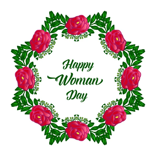 Κομψό καλλιγραφικό πανό της ευτυχούς γυναίκας ημέρα, με όμορφο χωρίς ραφές ροζ πλαίσιο λουλουδιών. Διάνυσμα — Διανυσματικό Αρχείο