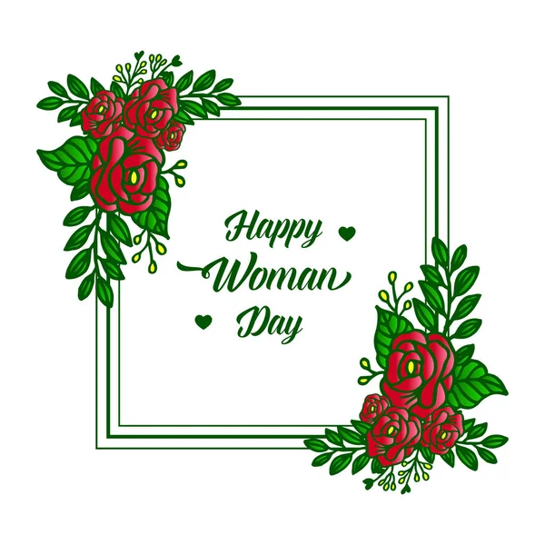 Texto do cartaz do dia feliz da mulher, com papel de parede natureza verde armação de flores folhosas. Vetor — Vetor de Stock