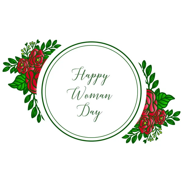 Κείμενο αφίσα της ευτυχισμένη μέρα γυναίκα, με ταπετσαρία φύση πράσινο φυλλώδες πλαίσιο λουλουδιών. Διάνυσμα — Διανυσματικό Αρχείο