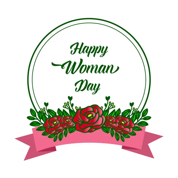 Poster text of happy woman day, with wallpaper nature green leafy flower frame. Vector — Stock Vector