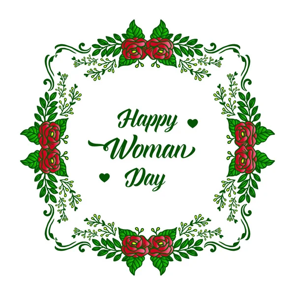 Design bokstäver av gratulationskort lycklig kvinna dag, med stil av ros blomma ram. Vektor — Stock vektor