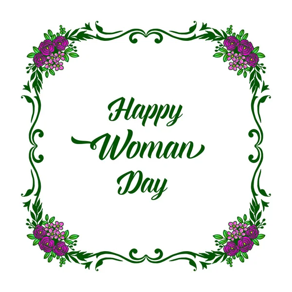 Template of card happy woman day, with purple rose flower frame background. Vector — Stock Vector