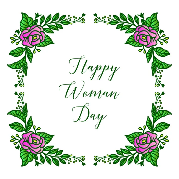 Kaart voor Happy Woman Day, met artwork van schattige paarse bloem frame. Vector — Stockvector