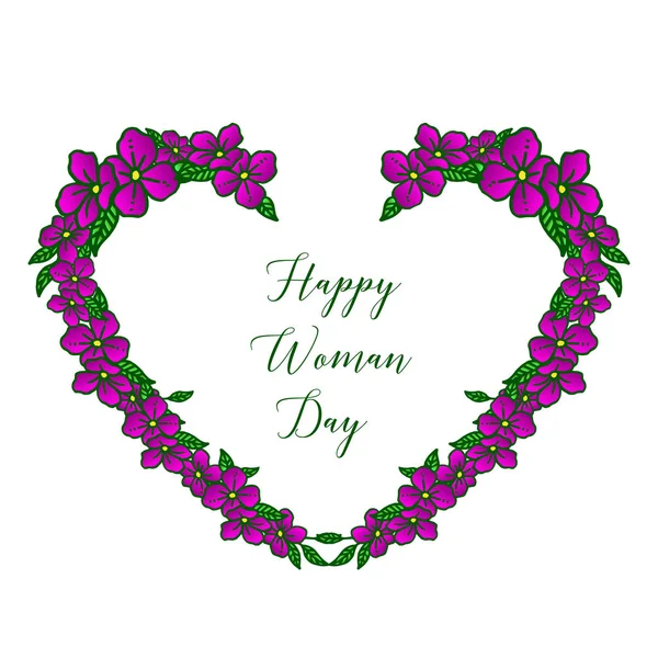 Modèle de carte d'invitation heureux jour de la femme, avec plante de cadre de fleur pourpre. Vecteur — Image vectorielle
