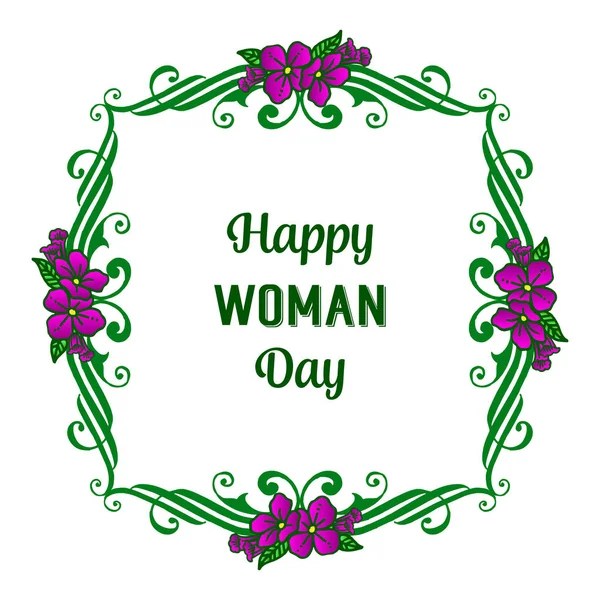 Template of invitation card happy woman day, with plant of purple flower frame. Vector — Stock Vector