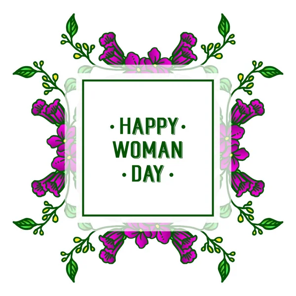 Poster for happy woman day with bright purple wreath frame. Vector — Stock Vector
