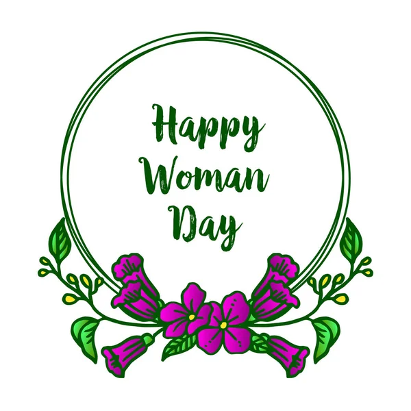 Poster for happy woman day with bright purple wreath frame. Vector — Stock Vector