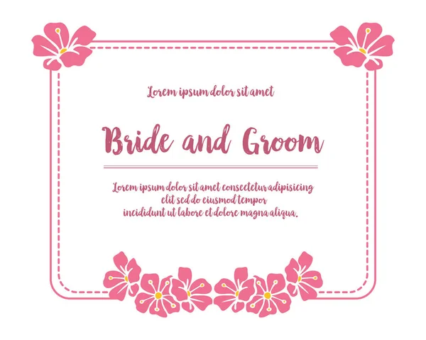 Vorlage Einladungskarte Braut und Bräutigam, mit Vintage-rosa Blumenrahmen. Vektor — Stockvektor