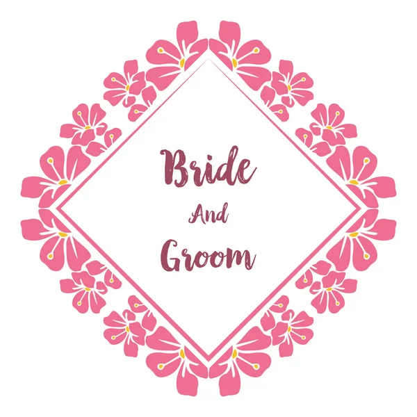 Περίτεχνη κάρτα νύφη και ο γαμπρός, με την υφή του ροζ πλαίσιο λουλούδι φόντο. Διάνυσμα — Διανυσματικό Αρχείο