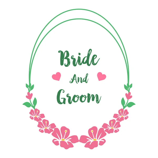 Verzierung der Karte Braut und Bräutigam, mit Textur von rosa Blumenrahmen Hintergrund. Vektor — Stockvektor