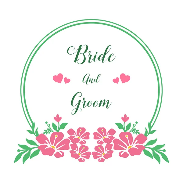 Design-Element für Grußkarte Braut und Bräutigam, mit Ornament aus rosa Blumenrahmen. Vektor — Stockvektor