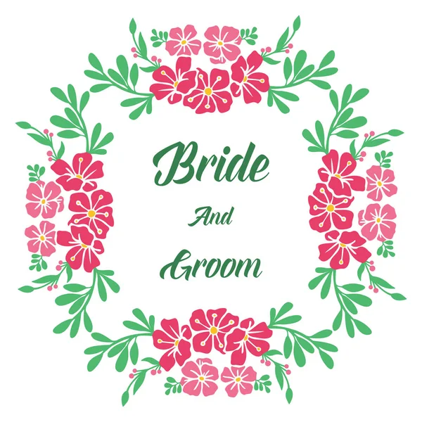 Konzept Einladungskarte Braut und Bräutigam, mit abstraktem rosa Blumenrahmen. Vektor — Stockvektor