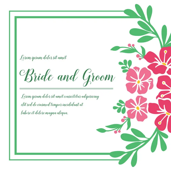 Romantiskt bröllop kort för brud och brudgum på vit bakgrund, tapeter av rosa blomma ram. Vektor — Stock vektor