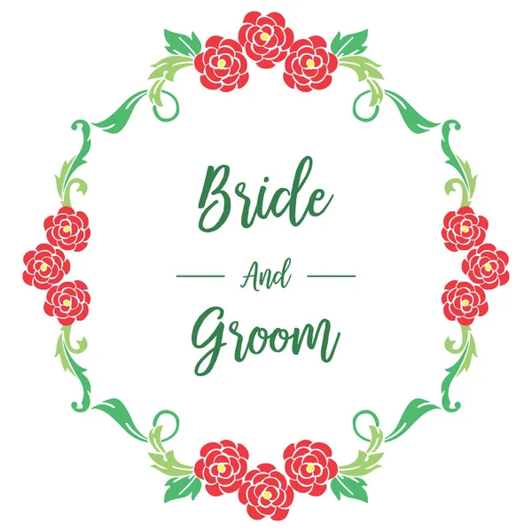 Свадебное приглашение для жениха и невесты, с зеленой рамкой из листьев. Вектор — стоковый вектор