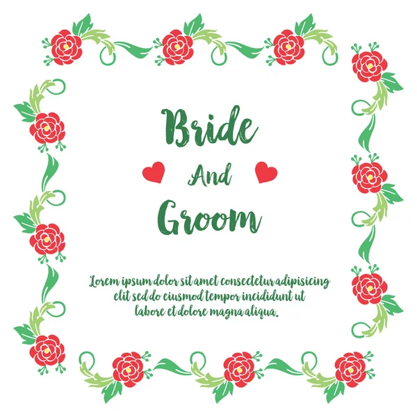 Hochzeitseinladung für Braut und Bräutigam, mit grünem Blattrahmen. Vektor — Stockvektor