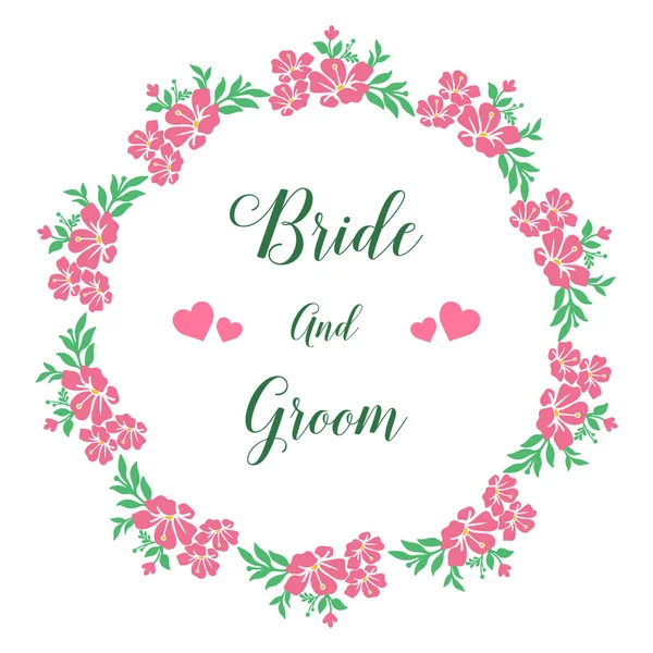 Διακοσμητικό σχέδιο του πράσινου φυλλώδους πλαισίου λουλουδιών, για κομψή νύφη και γαμπρό καρτών. Διάνυσμα — Διανυσματικό Αρχείο