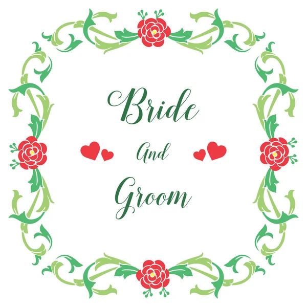 Kunstvolles Muster aus grünem Blattblumenrahmen, für elegante Karte Braut und Bräutigam. Vektor — Stockvektor
