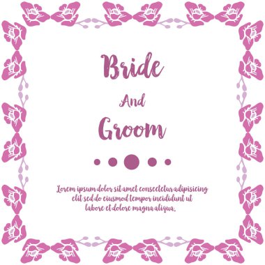 Mükemmel bir çelenk çerçevesi, beyaz arka planda izole edilmiş, gelin ve damat için. Vektör