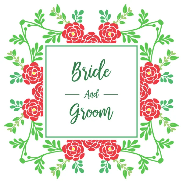Schriftzug von Braut und Bräutigam, mit Textur von grünem Blattblumenrahmen. Vektor — Stockvektor