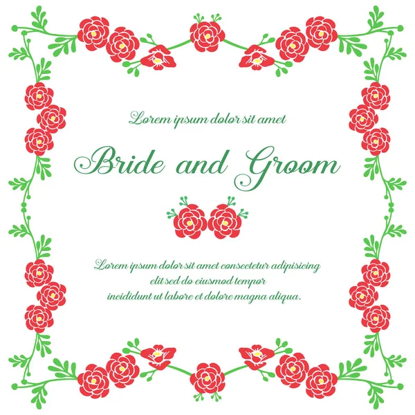 Handgeschriebener Text von Braut und Bräutigam, mit elegantem grünen Blattrahmen. Vektor — Stockvektor