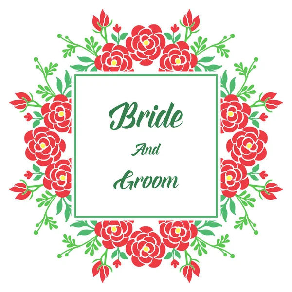 Einladungskarte von Braut und Bräutigam, mit Element der roten Rose Blumenrahmen. Vektor — Stockvektor