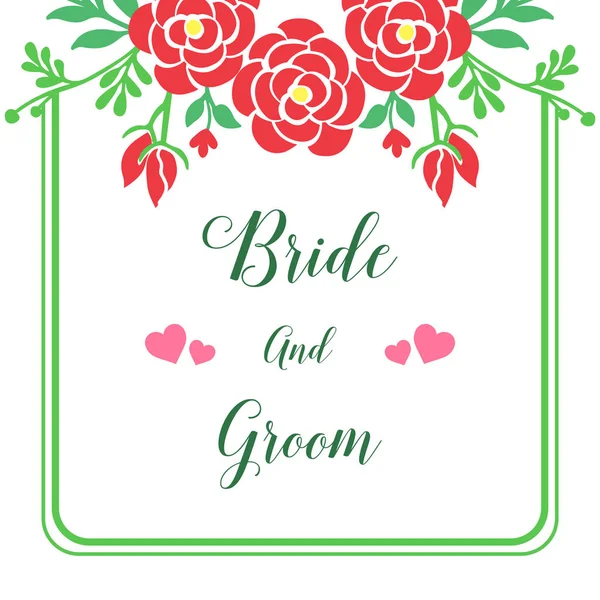Einladungskarte von Braut und Bräutigam, mit Element der roten Rose Blumenrahmen. Vektor — Stockvektor