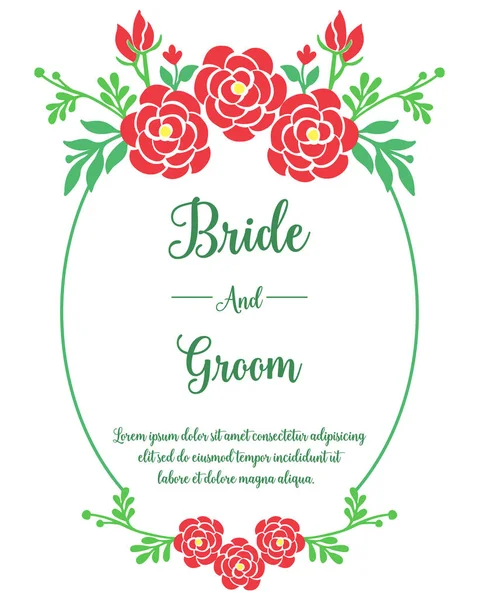 Праздничная открытка жениха и невесты, с винтажной красной цветочной рамкой из розы. Вектор — стоковый вектор