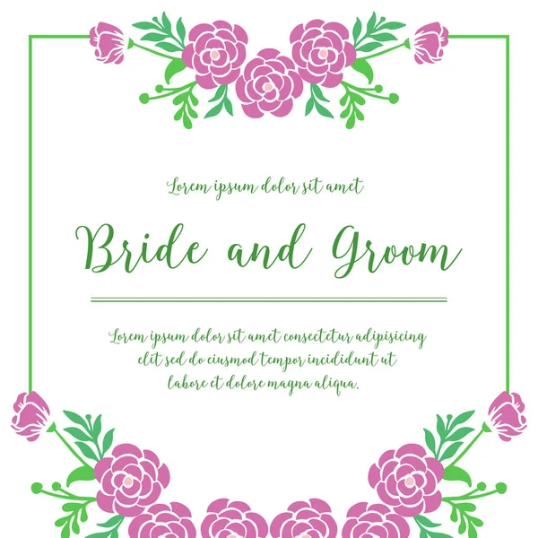 Κομψό μωβ τριαντάφυλλο πλαίσιο λουλουδιών για το πρότυπο της νύφης κάρτα και του γαμπρού. Διάνυσμα — Διανυσματικό Αρχείο