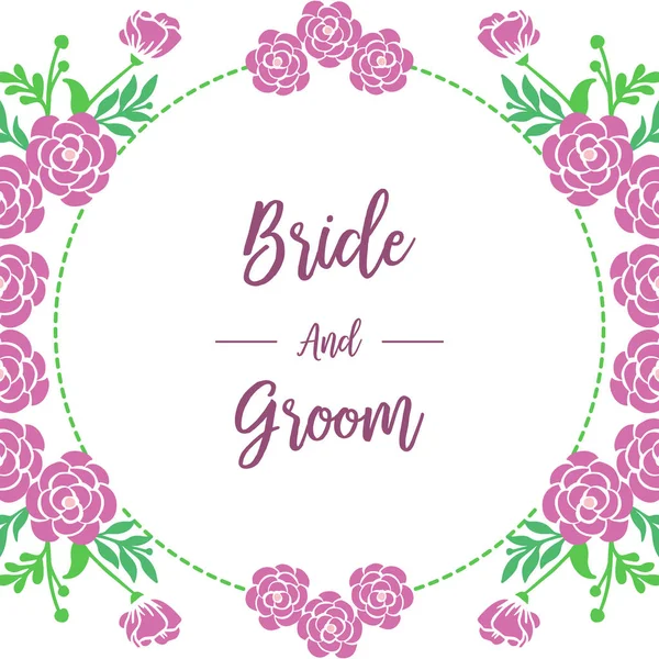 Ort für Text, Braut und Bräutigam, mit Dekor aus lila Rosenblumen Rahmen. Vektor — Stockvektor