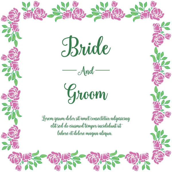 Vorlage für Text Braut und Bräutigam, mit Ornament aus lila Blumenrahmen. Vektor — Stockvektor