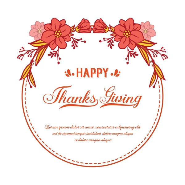 Lettering of thanksgiving, with plant element of flower frame. Vector — Stock Vector