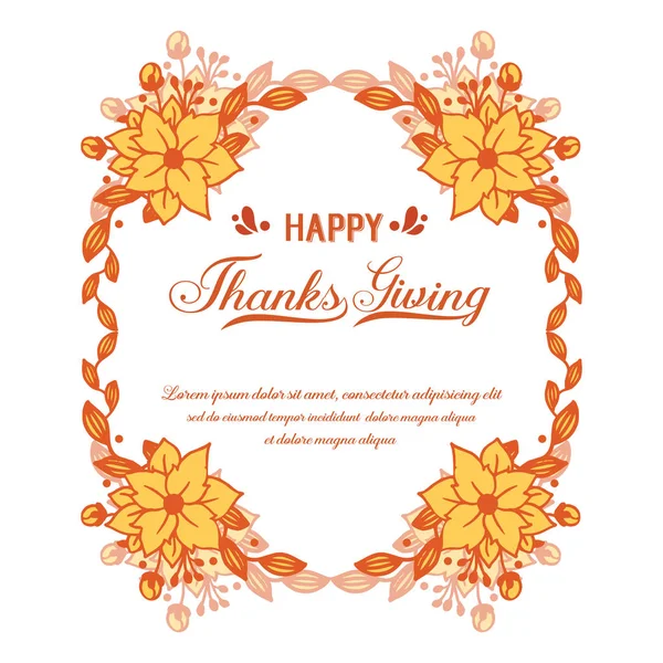 Template text lettering of thanksgiving, with wallpaper feature of autumn flower frame. Vector — Stock Vector