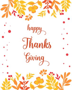 Tebrik kartı şükran günü dekorasyonu için sonbahar yaprağı çiçek çerçevesinin tasarım öğesi. Vektör