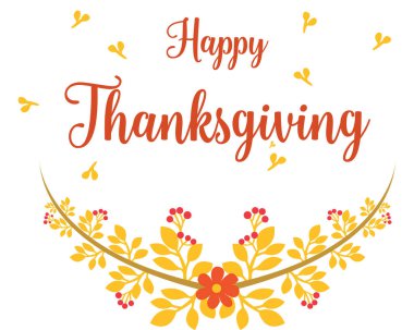 Tebrik kartı şükran günü dekorasyonu için sonbahar yaprağı çiçek çerçevesinin tasarım öğesi. Vektör