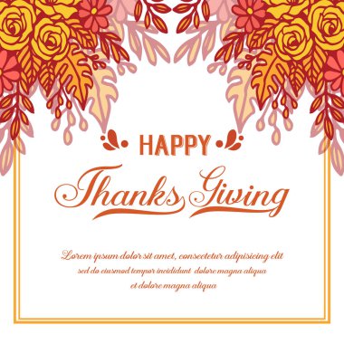 Sonbahar yapraklı çiçek çerçeveli bir şükran günü posteri. Vektör