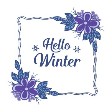 Hoş mor çiçek desenli merhaba kışının tebrik kartı. Vektör