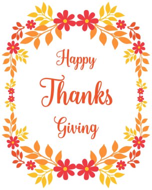 Sonbahar yaprağı çiçek çerçevesinin tasarım unsuruyla el yazısıyla hazırlanmış şükran günü arkaplanı. Vektör