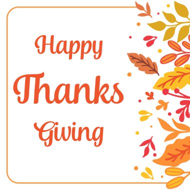 Sonbahar yapraklı çiçek çerçevesi arkaplanlı şükran günü kartı. Vektör