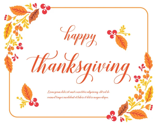 Modern lettering of thanksgiving, with texture art of autumn leaf flower frame. Vector — Stock Vector
